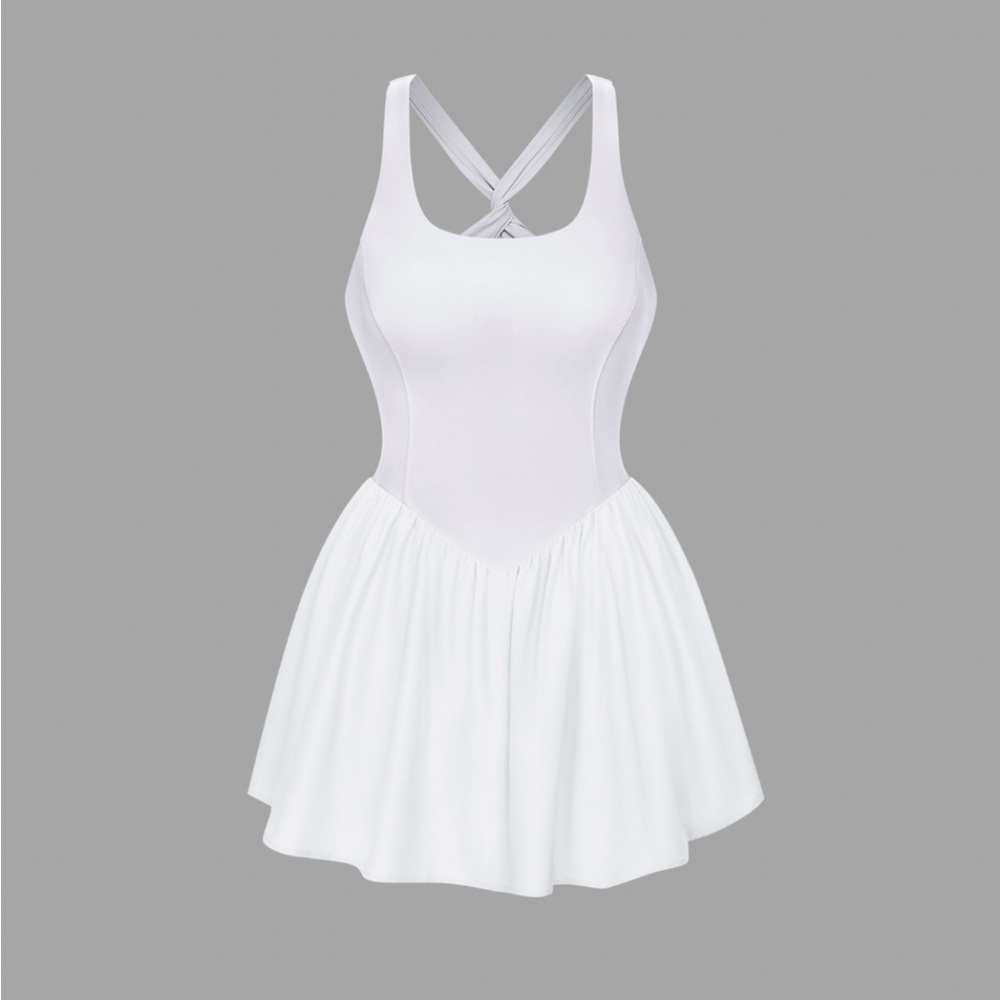 NWT HALARA Backless Corset 2-in-1 Pocket Mini Quick Dry White Active Dress Sz M
